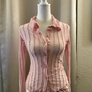 Y2K Charlotte Russe Light Pink Sheer Textured Button-Down